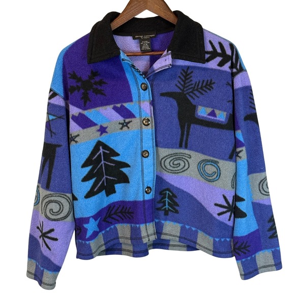 Sigrid Olsen Tops - Sigrid Olsen Purple Blue North Woods Fleece Jacket Size Medium Woodland